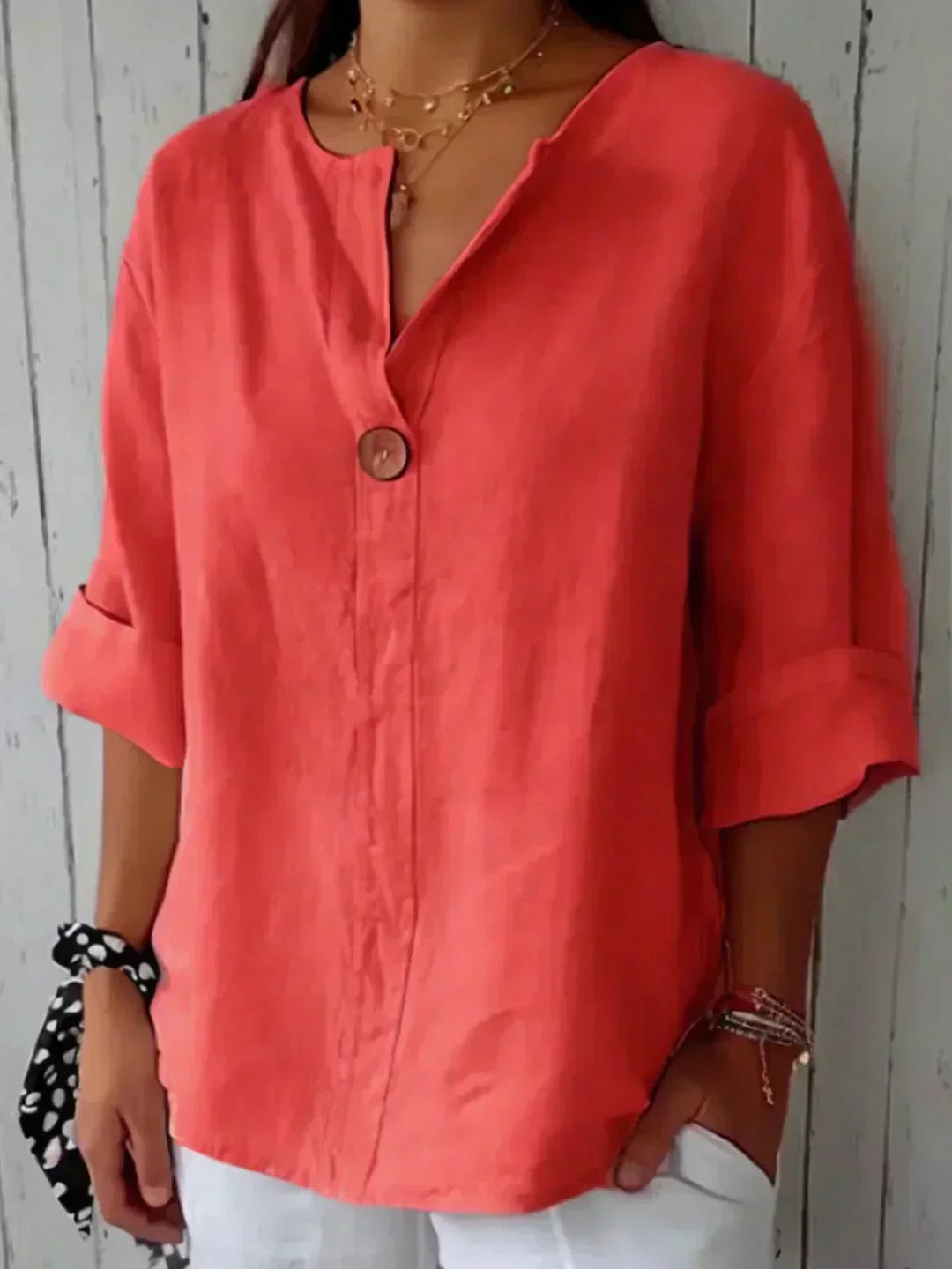 Clara Leinen V-Ausschnitt Bluse