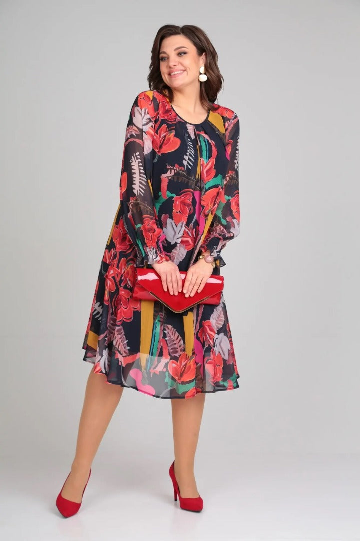 Helena | Entspanntes Blumenkleid Midi