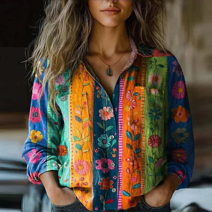 Retro Floral Print Bluse