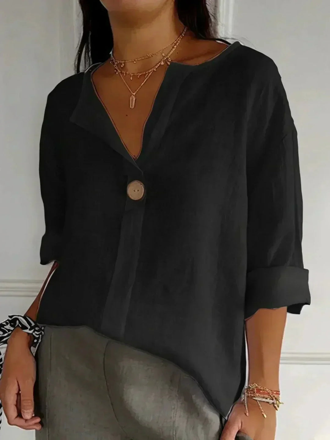 Clara Leinen V-Ausschnitt Bluse