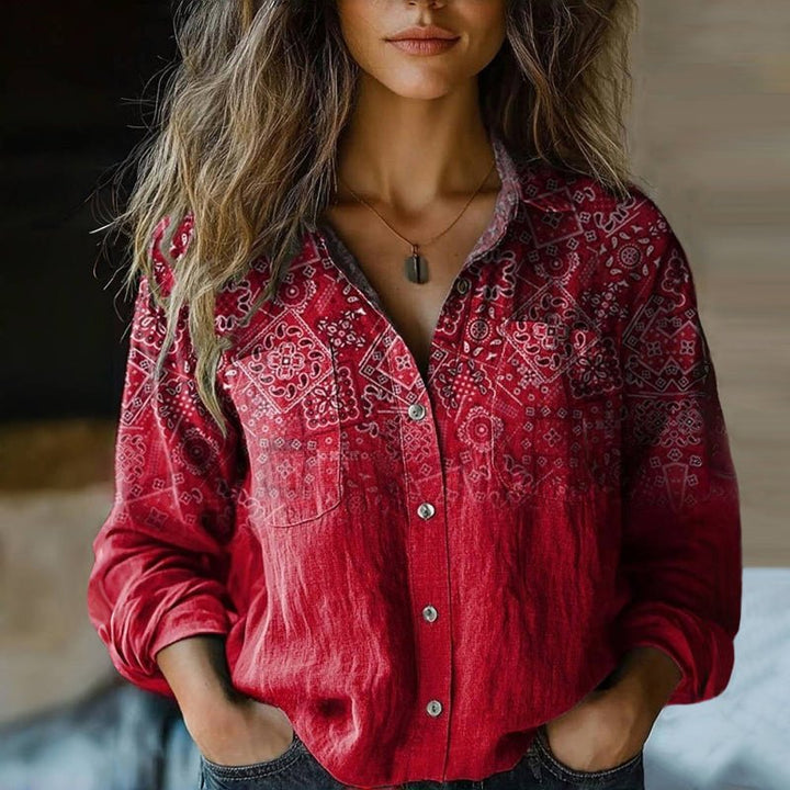 Retro Floral Print Bluse