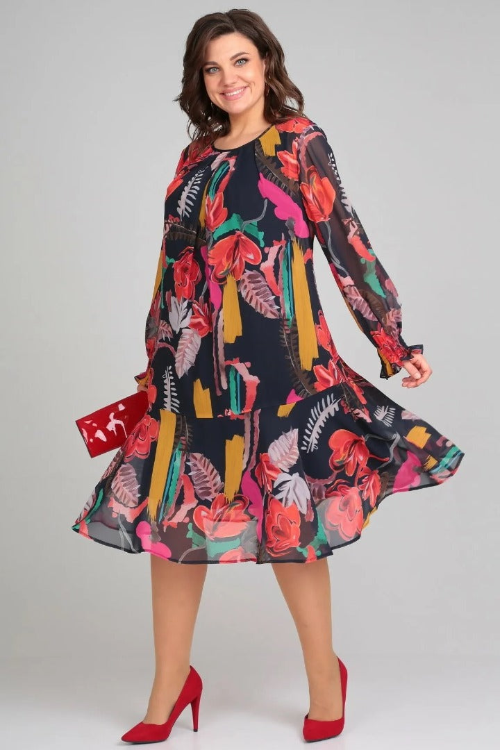 Helena | Entspanntes Blumenkleid Midi