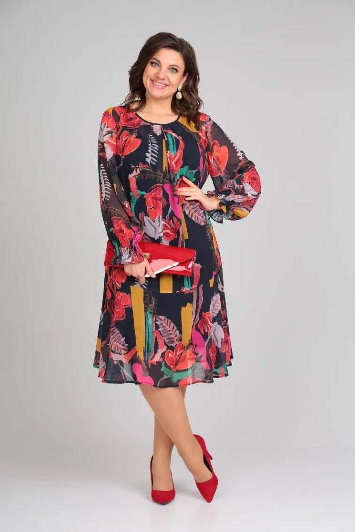 Helena | Entspanntes Blumenkleid Midi