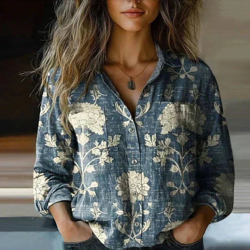 Retro Floral Print Bluse
