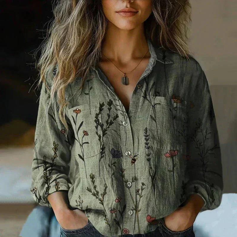 Retro Floral Print Bluse