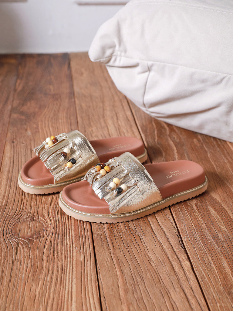 Prya Gold Slide Sandals