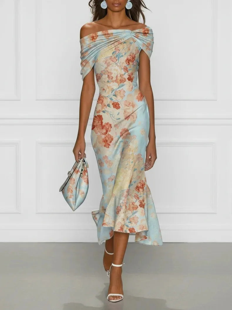 Amara | Florales Off-Shoulder-Eleganzkleid
