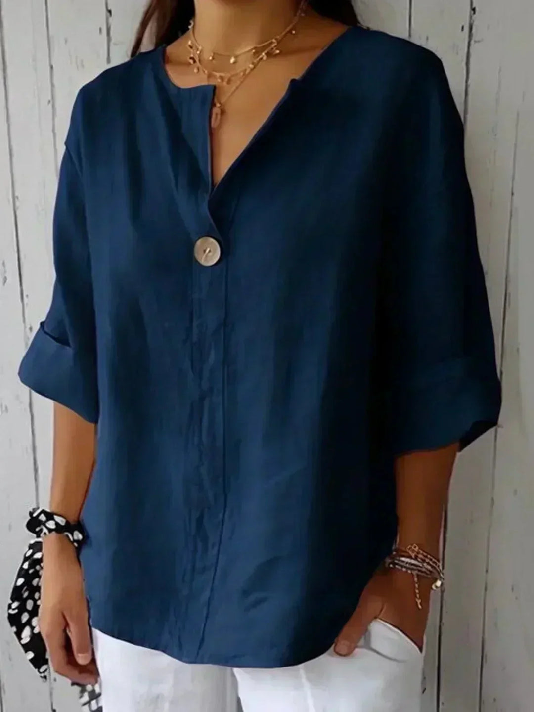 Clara Leinen V-Ausschnitt Bluse
