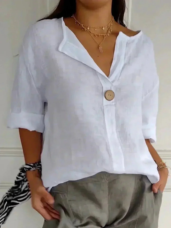 Clara Leinen V-Ausschnitt Bluse