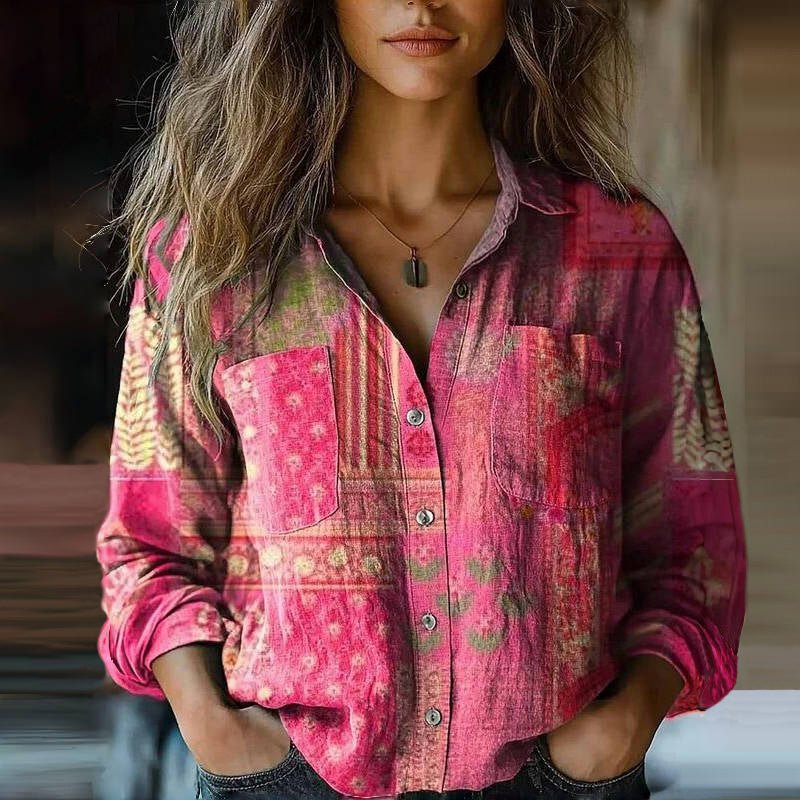 Retro Floral Print Bluse